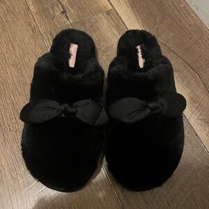 #35. Black Fuzzy Slippers with Bow